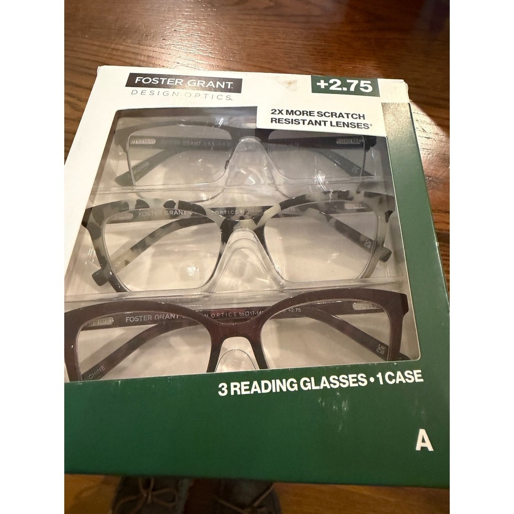 Foster Grant Design Optics Classic Reading Glasses +2.75 3 Pack NEW with case